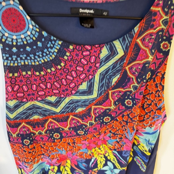 Desigual Double Layer Boho Dream Catcher Chiffon Navy Shift Dress Sz 42 (US 14) - Picture 4 of 6